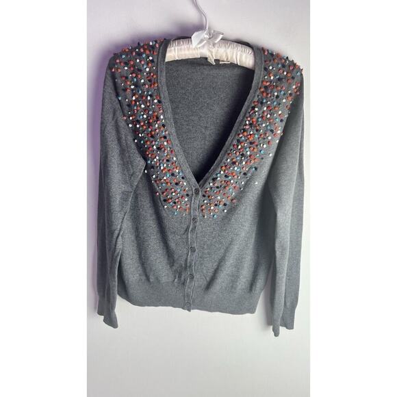 Anthropologie Moth Pom Pom Confetti Grey Cardigan Cotton Cashmere Blend Small - Picture 2 of 11